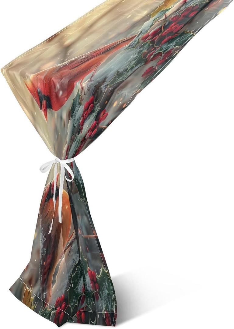 Christmas Cardinal Bird Chiffon Table Runner 27x120 Inches, Soft Sheer Dining Table Runners for Rustic Wedding Bridal Shower Tabletop Decoration