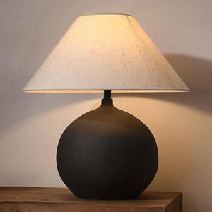 Rustic Round Black Ceramic Table Lamp 17.7'' Tall Farmhouse Black Crock Pot Desk Lamp Body with Tapered Fabric Shade Bedside Lamp for Living Room Bedroom House Office Entryway