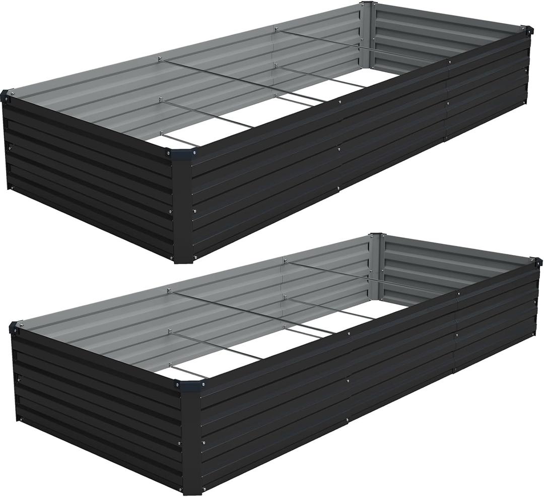 Vengarus 2 Pack 9x3x1FT Galvanized Raised Garden Bed Kit, Outdoor Metal Planter Box for Vegetables, Rectangular Steel Container, Easy Assembly (Black)