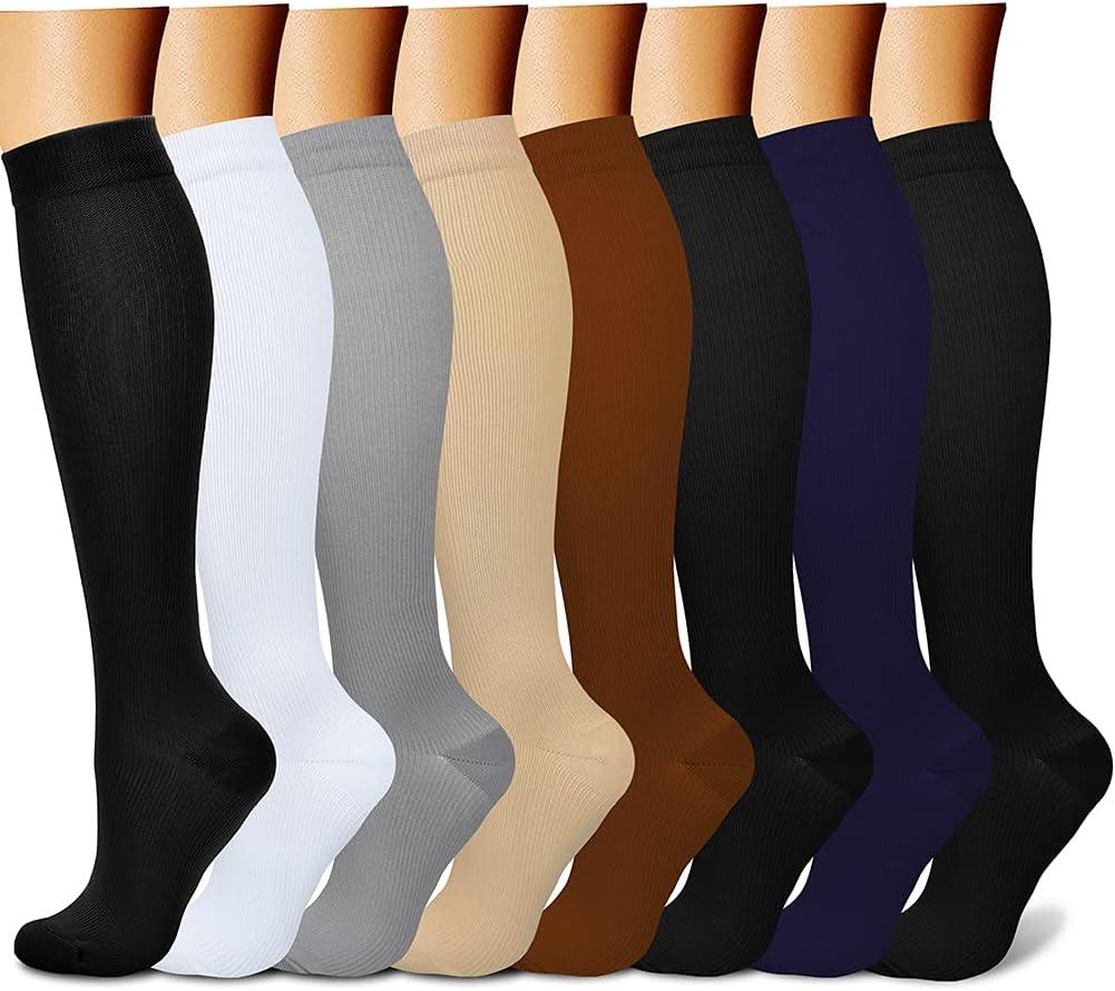 CHARMKING Compression Socks for Women & Men Circulation (8 Pairs) 15-20 mmHg is Best Support for Athletic Running,Cycling (Black, XL)
