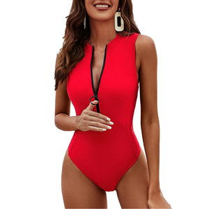 Charmo One Piece Swimsuit Women Zipper Bathing Suit Mock High Neck Full Coverage Racerback Rash Guard Swimwear 80s 90s, Size Medium