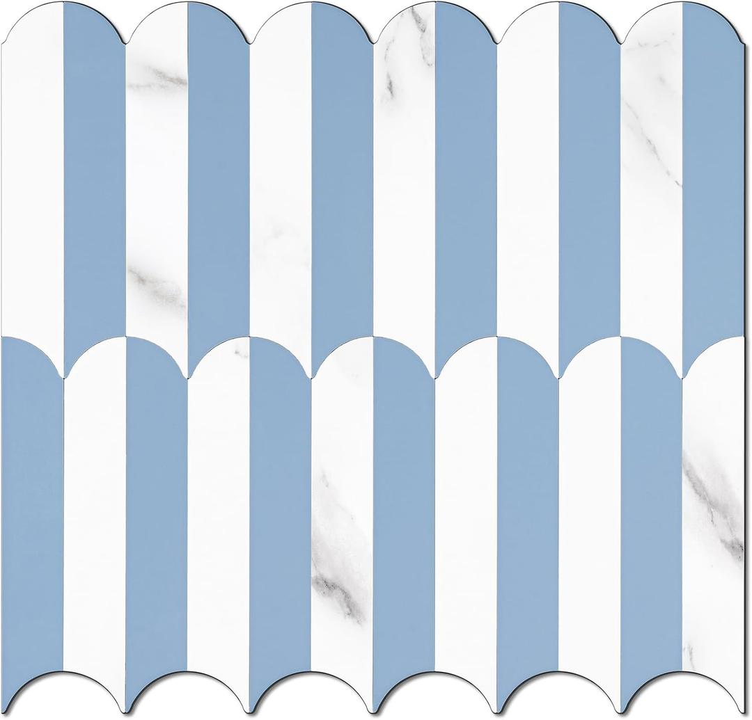 Vamos Tile Peel and Stick Backsplash Seamless Tile,10-Sheets Stick on Backsplash for Kitchen and Bathroom, Light Blue and Statury White PVC Self Adhesive Mosaic Tiles, 11.9"L x 10.8"W