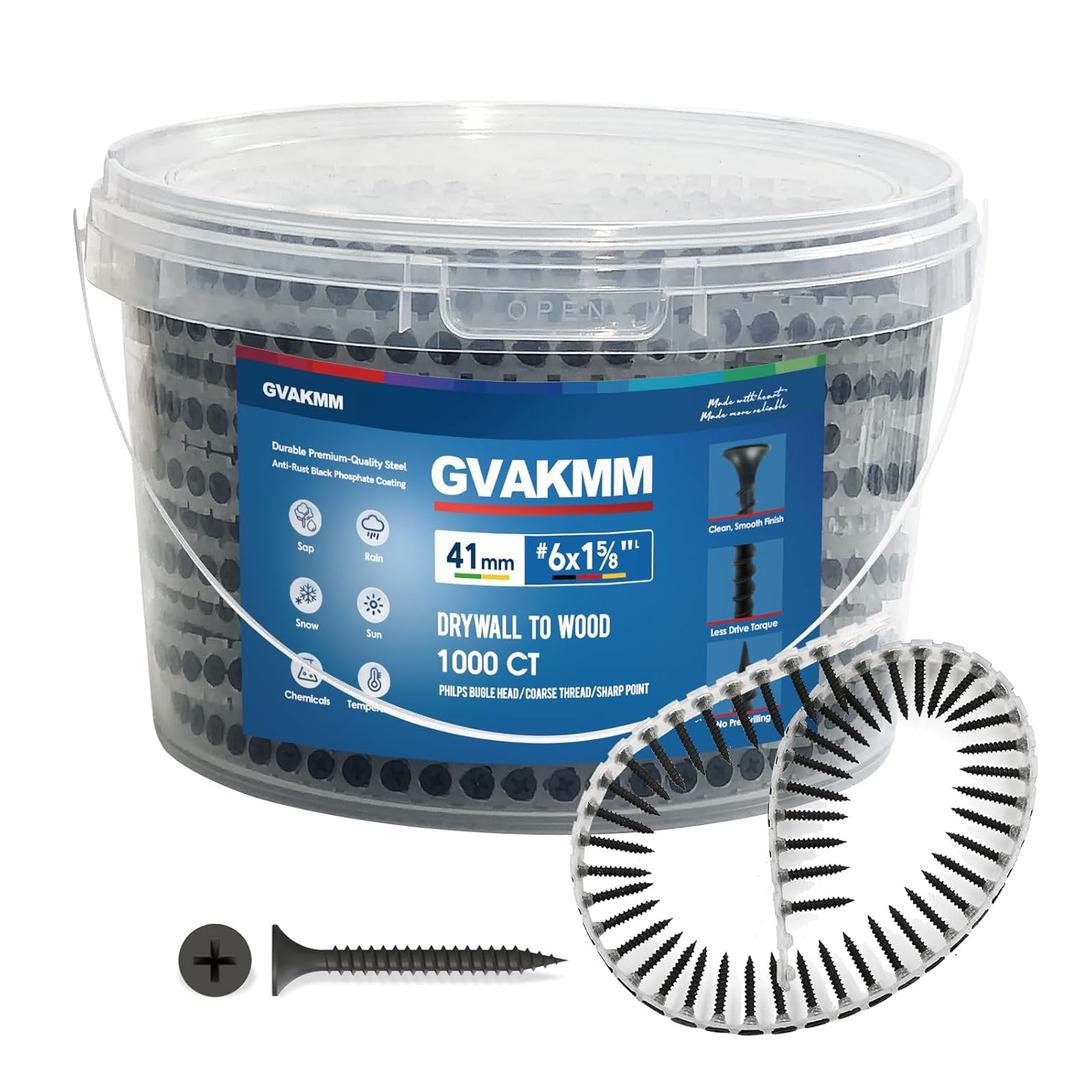 #61-5/8 inch Drywall to Wood Collated Screw 1000 Count,Collated Black Wood,Drywall,Sheetrock Screw