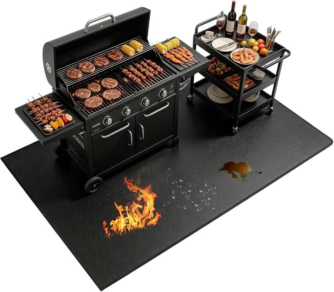 Large 90 x 52 inches Under Grill Mats for Outdoor Grill | Double-Sided Fireproof | Waterproof | Oil-Proof | Easy to Clean | Indoor Fireplace/Fire Pit Mat | Premium BBQ Mat for Deck Patio Lawn