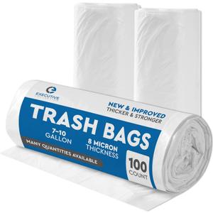 Clear 7-10 Gallon Trash Bags, Bulk Pack - Medium Size Garbage Bin Liners for Office, Bedroom and Kitchen Wastebasket Cans - by Executive Collection (100 Bags)