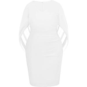Talisea Plus Size Wedding Guest Dress - Semi Formal Cape Dress for Women | Elegant chiffon cape dress, semi formal cocktail party bodycon style for curvy women. (White, 18 Plus)