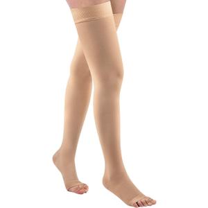 Thigh High 20-32 mmHg Compression Stocking Toeless Compression Socks for women & men circulation with Silicone Dot Band (X-Large (1 Pair), Beige)