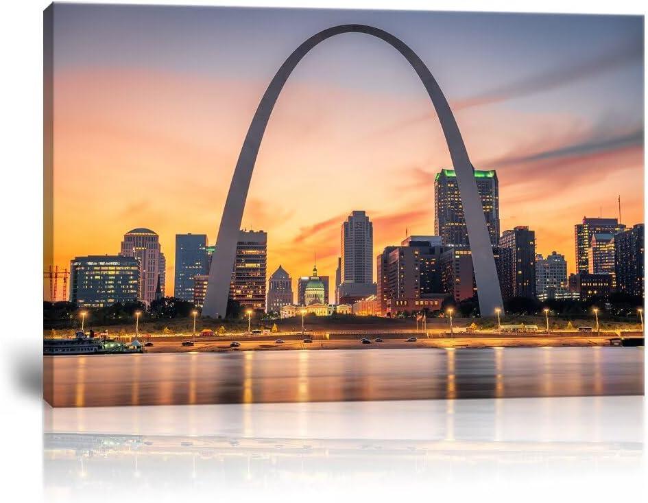 HJY Art St. Louis Arch Framed Canvas Wall Art for Living Room Bedroom Office Missouri St. Louis Wall Decor USA City Pictures Wall Artworks Posters Home Decorations Ready to Hang (24''H x 36''W)