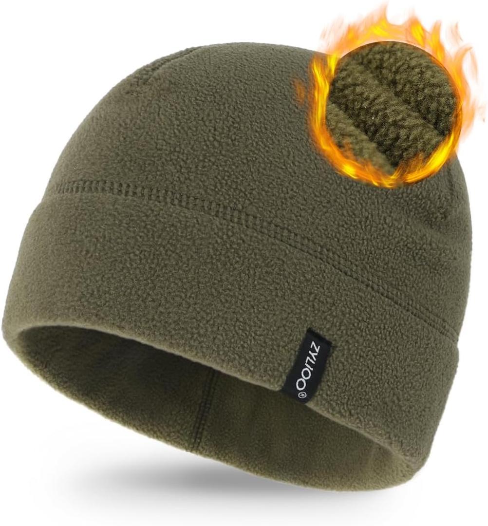 Zylioo 2XL/XL/L/M/S Fleece Skull Cap,Thermal Ski Hats,Cycling Helmet Liner,Winter Athletic Beanie Hat for Men Women (Green)