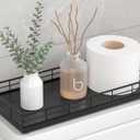 Toilet Paper Basket Organizer  Oak Wood Toilet Tank Tray with Metal Frame, Back of Tank or Top Bathroom Counter Storage  Black Modern Decor (13" x 6.5" x 2")