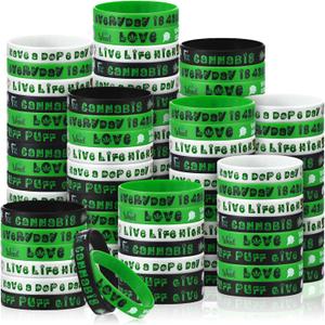 Karenhi 96 Pieces Weed Leaf Bracelet Party Decorations Weed Silicone Wristband Everyday Is 420 Rubber Bracelet Cannabis Jamaica Live Life Good for Adults Present