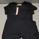 QINSEN Women's Short Sleeve Bodycon Romper Stretchy Square Neck Sexy Unitard Jumpsuit (Large, Black)