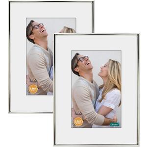 DECANIT 5x7 Picture Frame Metal,Thin Profile Photo Frame 5 by 7 Inch, Display for Wall Mounting or Tabletop Pack of 2, Silver
