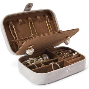 Smileshe Travel Jewelry Box, PU Leather Small Gift Portable Case, 2 Layers Organizer Display Storage Boxes for Rings, Earrings, Necklaces, Bracelets