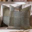 AmHoo Set of 2 Throw Pillow Covers Woolen Patchwork Checkered Farmhouse Decorative Square Pillows Cover Pillowcase for Sofa Couch Bed 18 x 18-Inch Green