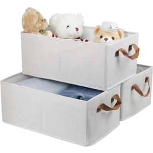 Pack of 3 Large Capacity Storage Bins Closet Organizer System, Sturdy Foldable Storage Boxes for Organizing Clothing, Sheets, Toys, Books - Shelf Organizer Shelves Basket Storage Bin (White)