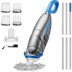 UIRWAY V3 Cordless Pool Vacuum for Above Ground Pools, Upgraded 26.5 GPM Powerful Suction, IPX8 Handheld Rechargeable Cleaner 2 Vacuum Heads & 4 Filter Bags, 1H Runtime, Portable for Inground Pools