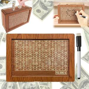 Cash Vault Wooden Savings Box,$10000 Wooden Cash Saver Money Box, Cash Saver Box, Coin Counter Piggy Bank, Money Box with Counter, Wooden Money Box with Money Target and Numbers (Dark Brown)