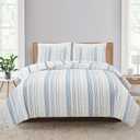 Market & Place 3 Piece Reversible Quilt Set with Shams | All-Season Soft & Lightweight Bedspread with Modern Striped Pattern | Sofia Collection (Full/Queen, Ivory/Blue)