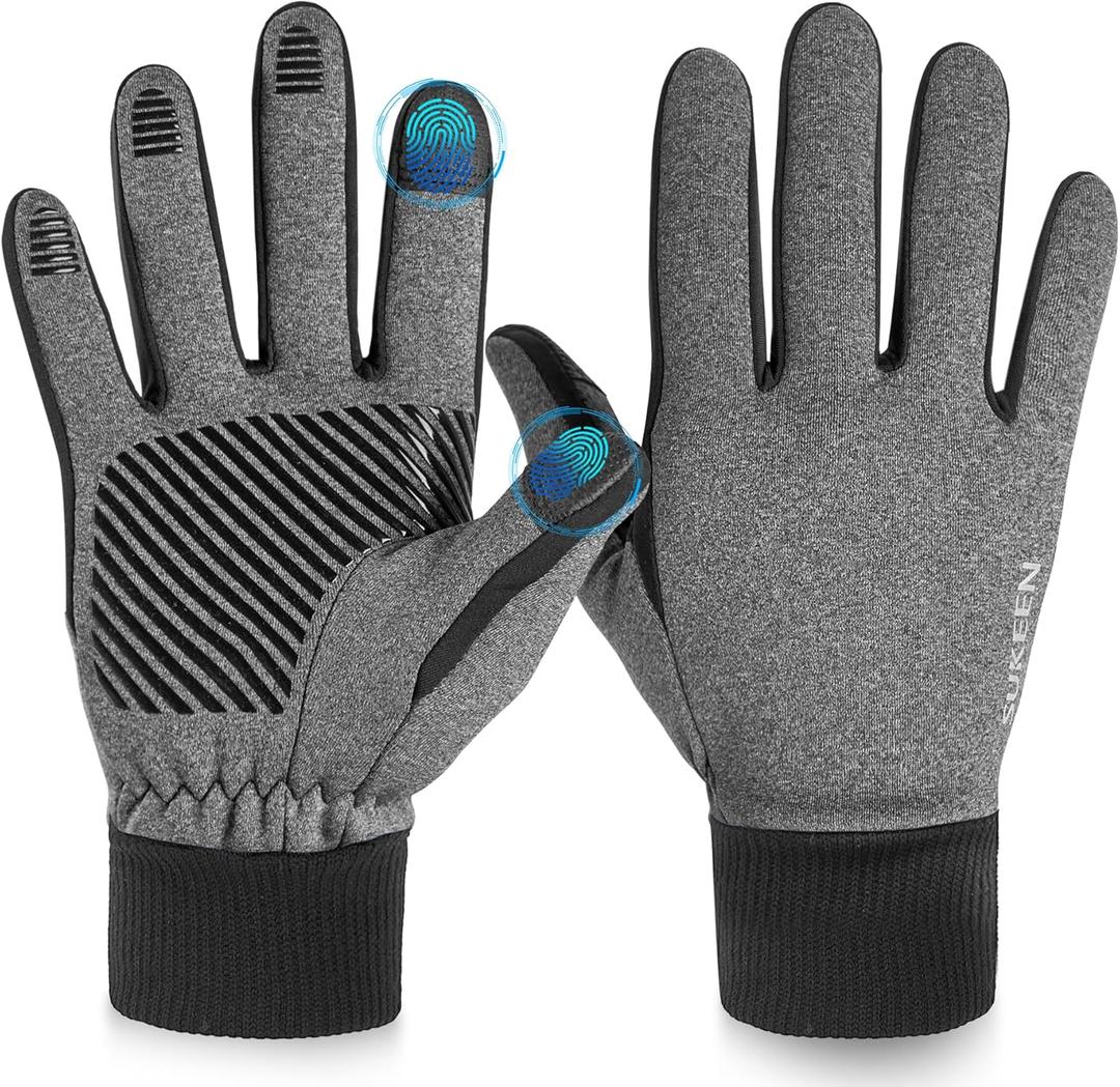 Sukeen Winter Gloves Men Women Touchscreen Anti-Slip Sports Gloves Lightweight Cold Weather Warm Gloves for Running, Cycling (Large, Grey)