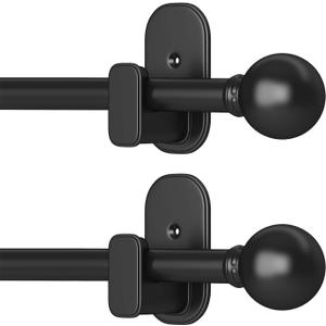 TKZTKZ Curtain Rods No Drilling for Windows 2 Pack:No Drill Small Black Curtain Rod for Dorm Bedroom Renter Friendly Door,5/8" Apartment Renter Friendly Adjustable Drapery Rods 18-28" Easy Install