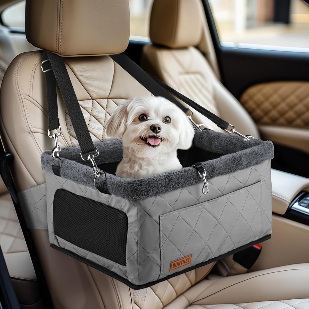 Upgrade Dog Booster Seat for Small Dogs,Small Dog Car Seat with Sturdy Metal Frame and Waterproof Leather Material for Small Pets up 20 lbs,Portable Travel Carrier with Storage Pocket