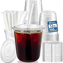 Homestockplus 100 Pack 12 oz BPAFree Clear Plastic Cups with Lids and Straws  LeakProof Disposable Straw Cups, Iced Coffee Cups for Kids Drinks, Smoothies & ToGo Cold Beverages