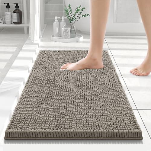 Smiry Luxury Chenille Bathroom Rugs 24x16, Extra Soft and Absorbent Shaggy Bath Mat, Machine Washable, Non-Slip Plush Carpet Runner for Tub, Shower, and Floor, Home Decor Accessories, Latte