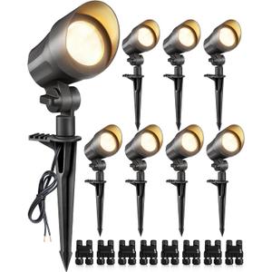 SUNVIE 6W LED Landscape Lights Low Voltage Landscape Lighting with Connectors Warm White Landscape Spotlights Outdoor 12-24V Waterproof Yard Garden Lights Wired Tree Wall Landscape Spotlights, 8 Pack