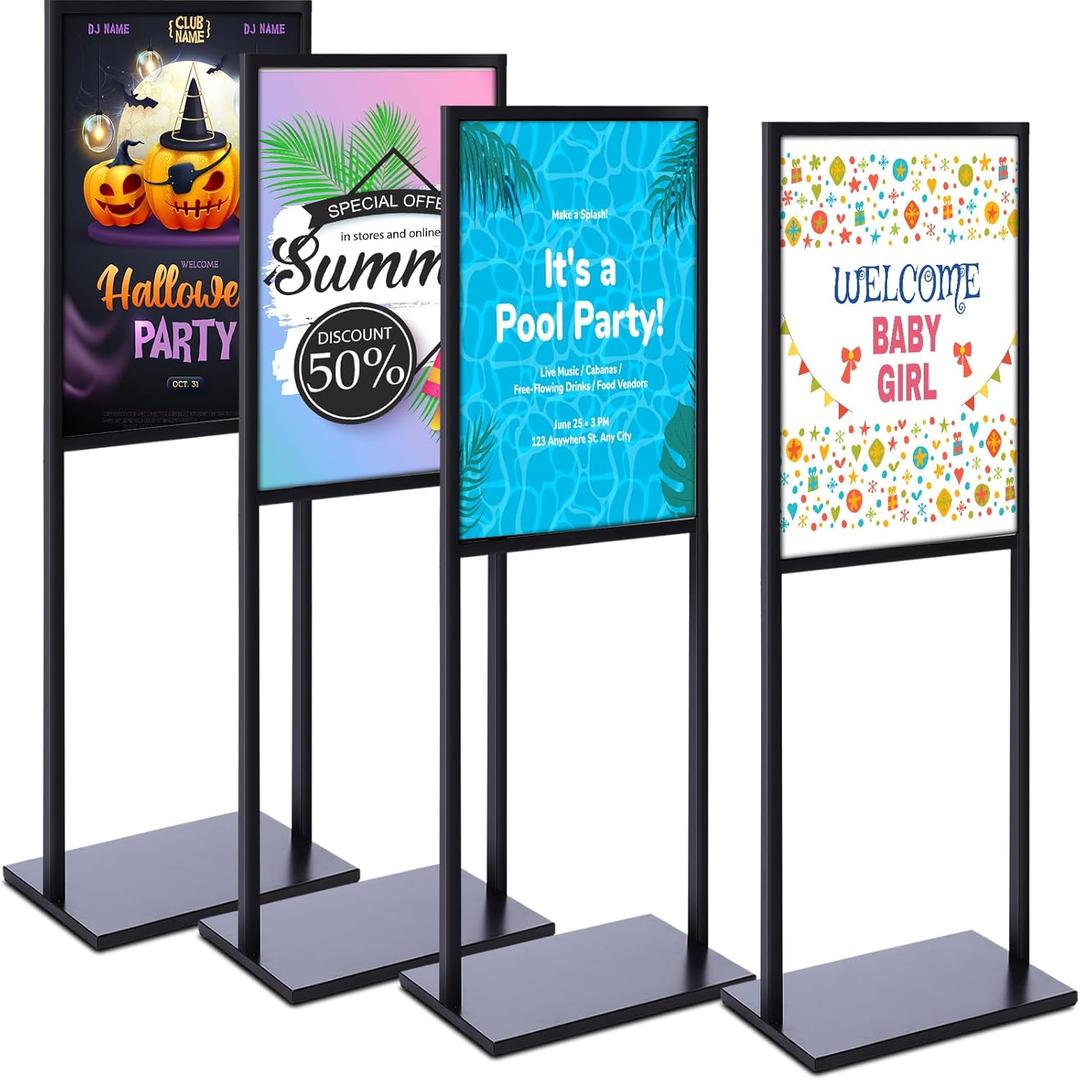 Blulu 4 Pcs Sign Stand Holder, 19.6"x 27.5" Double Sided Poster Holder, Heavy Duty Floor Standing Sign, Metal Outdoor Banner Stands with Non Slip Mat for Board and Foam Display