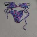 Tempt Me Women Triangle Bikini Sets Halter Two Piece Sexy Swimsuit String Tie Side Bathing Suit (Small, Blue Colorful Floral)