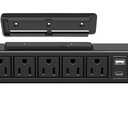 40W Under Desk Power Strip Mountable,20W USB-C Fast Charging Flat Plug Power Strip Surge Protector 1200J,9 in 1 Desk Outlet,5 Outlets,2 USB-C,2 USB-A,6FT Extension Cord Black