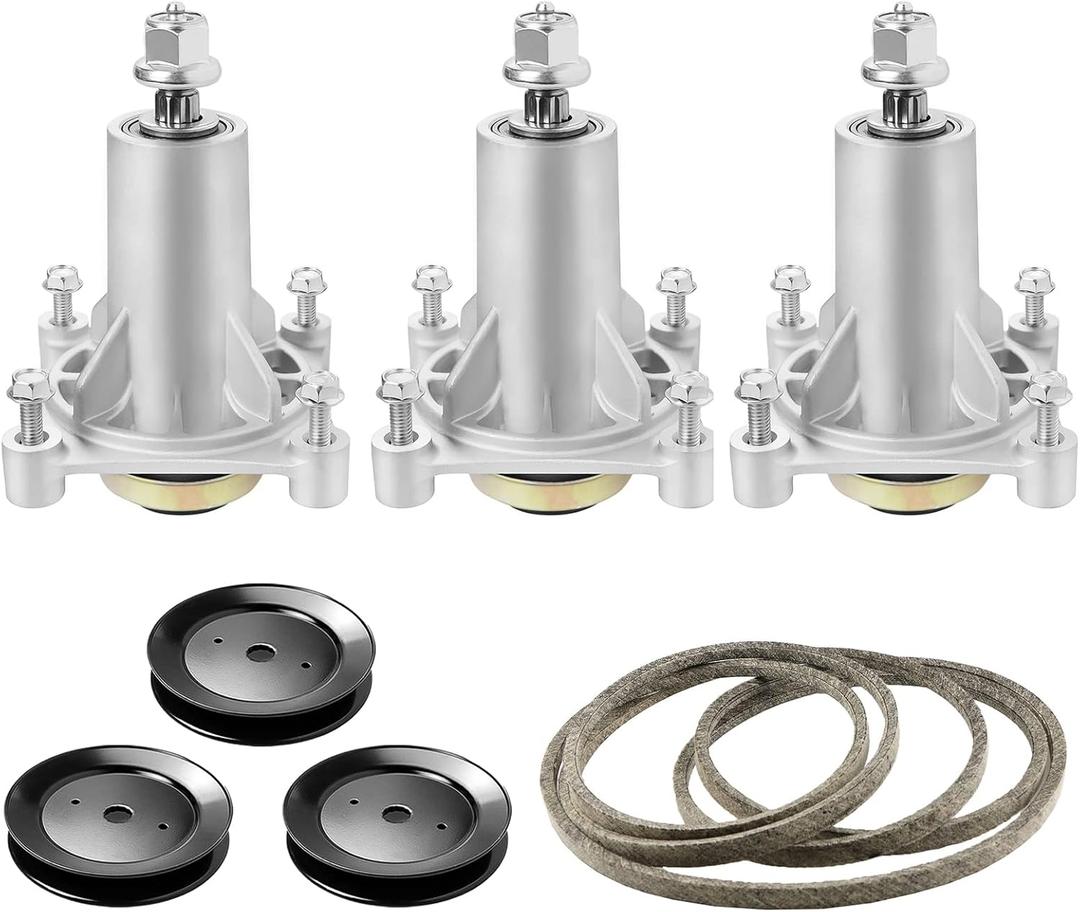 3 Spindle Assemblies 187292 192870 532187281 Lawn Mower Deck Rebuild Kit Fit for Craftsman 54" Deck, with 3 Pulleys 129861 153535 532173436, with 1 Belt (147 1/2" x 5/8) 196103 587686701