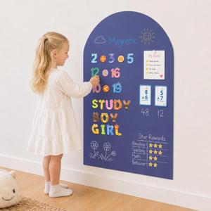 Magnetic Arch Wall Decal - Large 39.4" x 23.6" Matte Finish Chalkboard Sticker for Wall, Upgraded Strong Adhesive, Homeschool Learning Corner for Kids 5-10 (Blue)