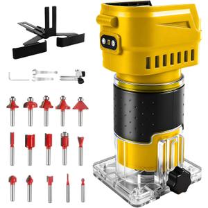 Cordless Router Compatible With Dewalt 20V Battery, 6-Speed, 30,000 RPM, 850W Brushless Handheld Palm Routers for Woodworking Hand Edge Trimmer with 15 PCS 1/4" Router Bits Set (No Battery)