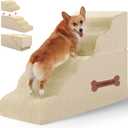 5-Step Spliceable Pet Stairs: Indoor& Outdoor Multi-Use with a Removable Cover and a Pocket, Best for Small Pets and Older Dogs Who Has Spine and Arthritis Issues to Get on High Beds, Beige22.8" H