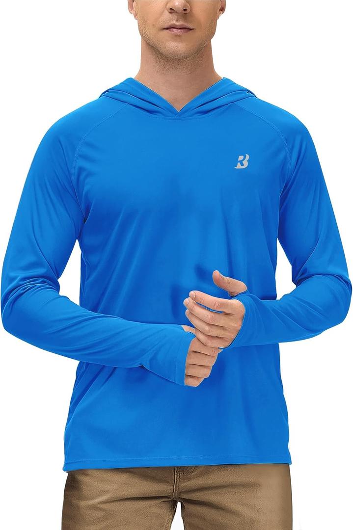 Roadbox Mens UPF 50+ Long Sleeve, Sun Hoodie Fishing Shirts for Men, UV Protection Hooded for Hiking Running Workout, M