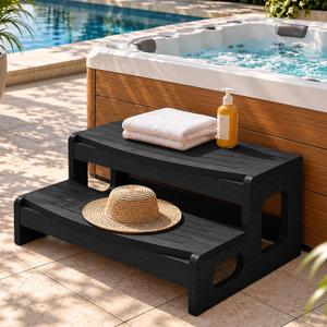 Wood Hot Tub Steps, Non-Slip 2-Step Outdoor Spa Stairs, 25"x13.2", Black
Heavy Duty Pool Ladder, Multi Purpose 2-Step Hot Tub Stairs for Spa, Pool, Patio, Camper, RV, Deck, Porch, Outdoor & Indoor