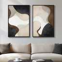 Framed Neutral Abstract Minimalist Wall Art Set of 2, Modern Canvas Prints Paintings Artwork for Walls, Black Beige Brown Abstract Art Pictures for Bedroom Living Room Dining Room Wall Decor 16x24 In, 16" W X 24" H X 2pcs