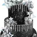 Disco Ball Cake Topper Mirror Balls Cake Decorations with Silver Stars Cake Topper for 70s 80s Disco Dance Saturday Night Fever Birthday Supplies (Style 1)