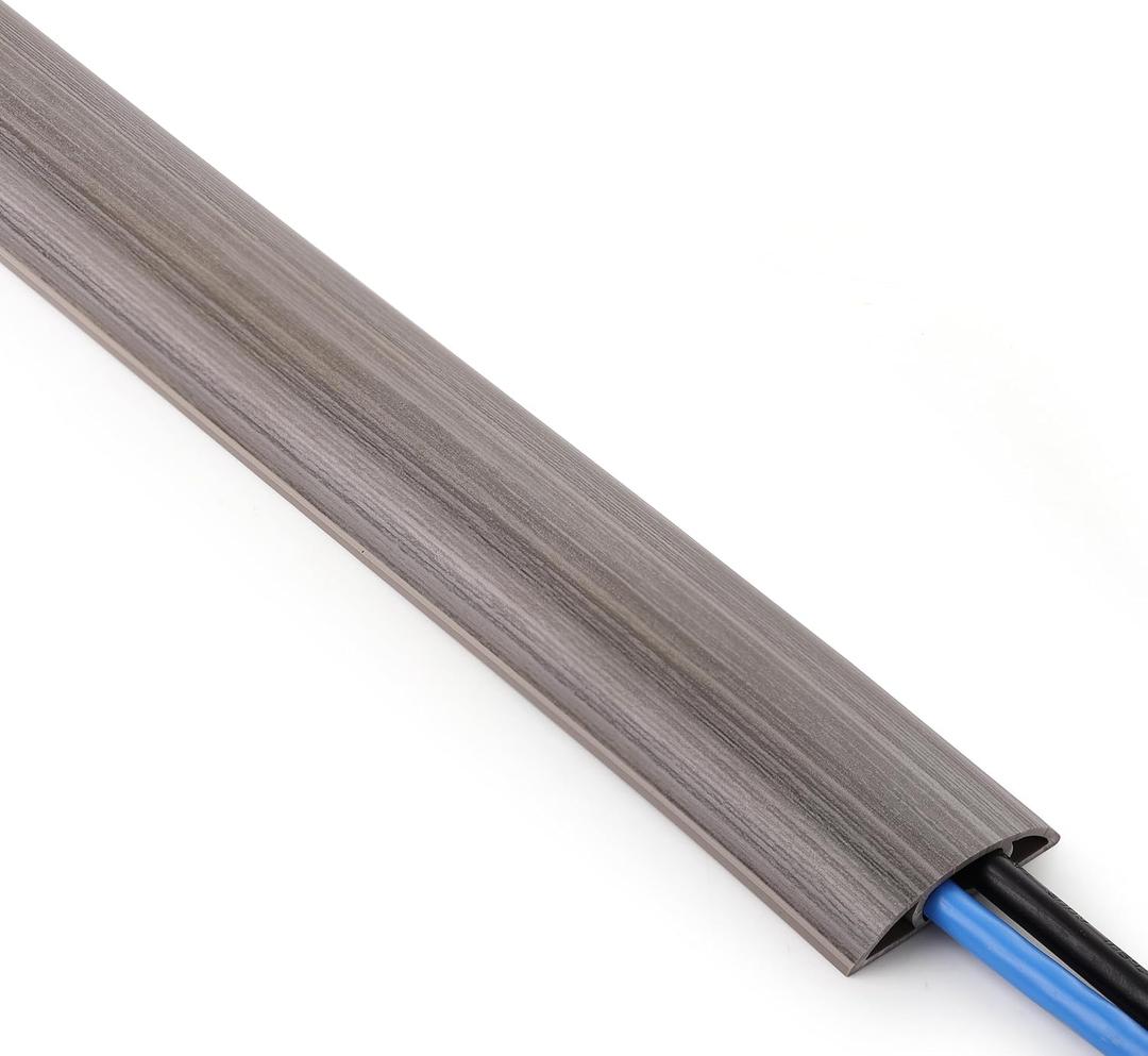 ZhiYo 5.6 Ft Cord Covers for Wires on Floor, Cord Hider Floor Hide Extension Cords, Soft PVC Cable Cover Cable Protector, Wire Cavity W0.62 In H0.31 In, Gray Oak Wood