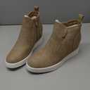 DREAM PAIRS Womens Slip on High Top Wedge Sneakers Hidden Heel Platform Wedgie Ankle Booties (6, Taupe/Pu)