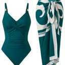 YUNIDMEIM One Piece Swimsuit Tummy Control Cover Up Set for Women (Blue, L)