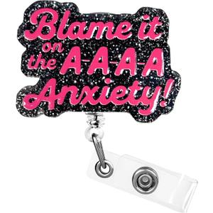 Blame it on The Anxiety Funny Badge Reel Retractable for Nurse Doctor Nursing Student Medical Workers, Cute Black ID Work Name Tag Badge Holder with Alligator Clip