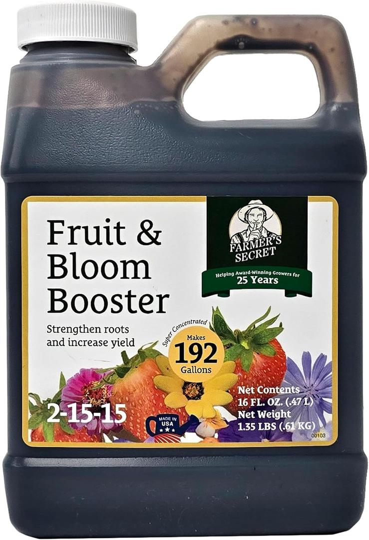 Farmers Secret Fruit & Bloom Booster Fertilizer (16oz) - Super Concentrated - Boosts Flowering and Yield on All Varieties of Fruits, Vegetables and Flowers