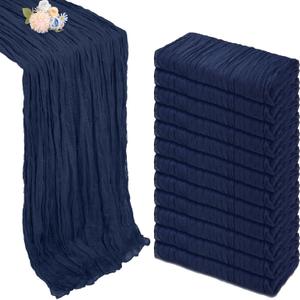 12 Pack Navy Blue Cheesecloth Table Runner 10ft Boho Gauze Fabric Cheese Cloth Table Runner 35 x 120 Inch Rustic Sheer Runner for Holiday Baby Shower Home Décor Party Wedding Decoration