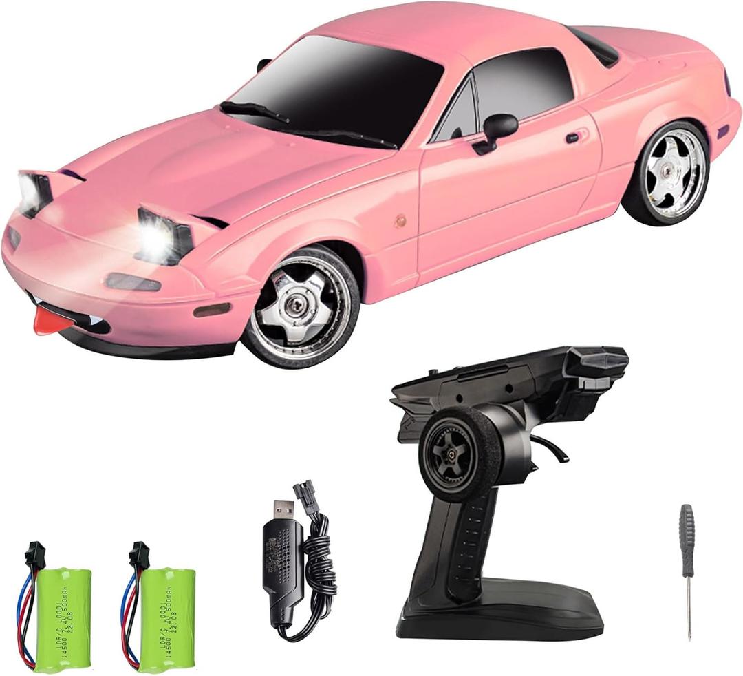 LD1804 RC Drift Car 1:18 Scale Mini MX-5 RWD 2.4GHz Miata RC Vehicles with Gyro and LED Lights for Adults Hobby Toys (Pink)