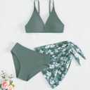 SHENHE Girl's 3 Piece Cute Ditsy Floral Print Triangle Bikini Swimsuit with Beach Cover Up