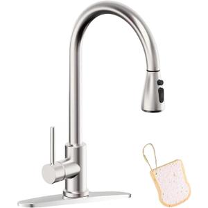 Asinse Kitchen Faucet with Sink Mat, Pull Out Kitchen Faucet with Sprayer, 3 Modes High Arc Stainless Steel Kitchen Sink Faucet, 360 Swivel Modern Tap for RV, Bar, Laundry, Garden