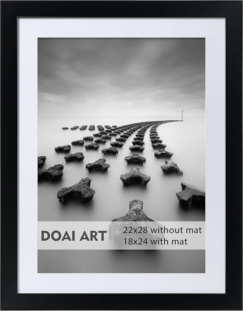 DOAI ART 22x28 Poster Frame Black without Mat or 18x24 with Mat - Polished Plexiglass for Wall Vertically or Horizontally Display - Wall Mounting Hardware Included